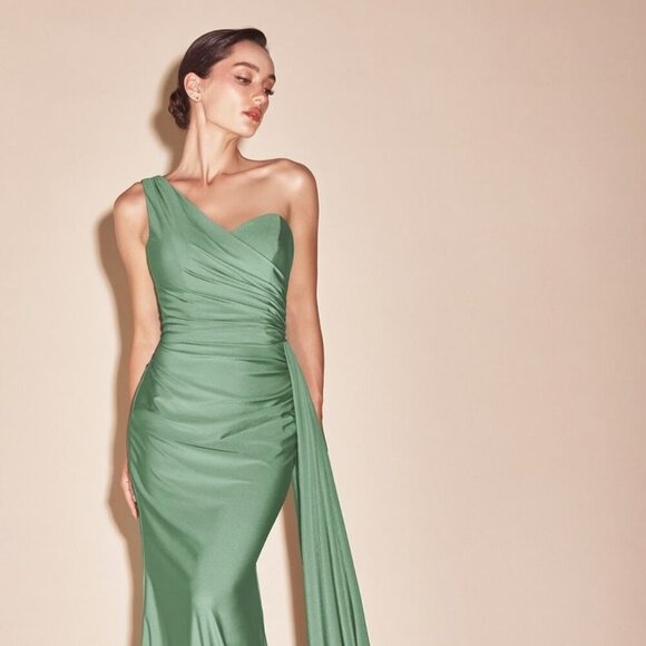 NEW LONG FORMAL ONE SHOULDER SLEEVELESS SHEATH STRETCH SATIN DRESS CD PT004C - Picture 8 of 10